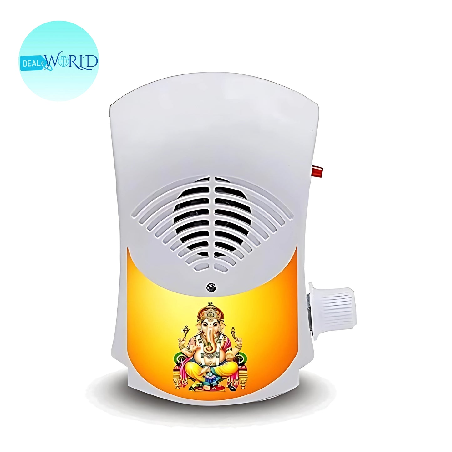 Dealworld white 35 in 1 mantra chanting device with Ganesha image speaker grill and volume knob for home puja