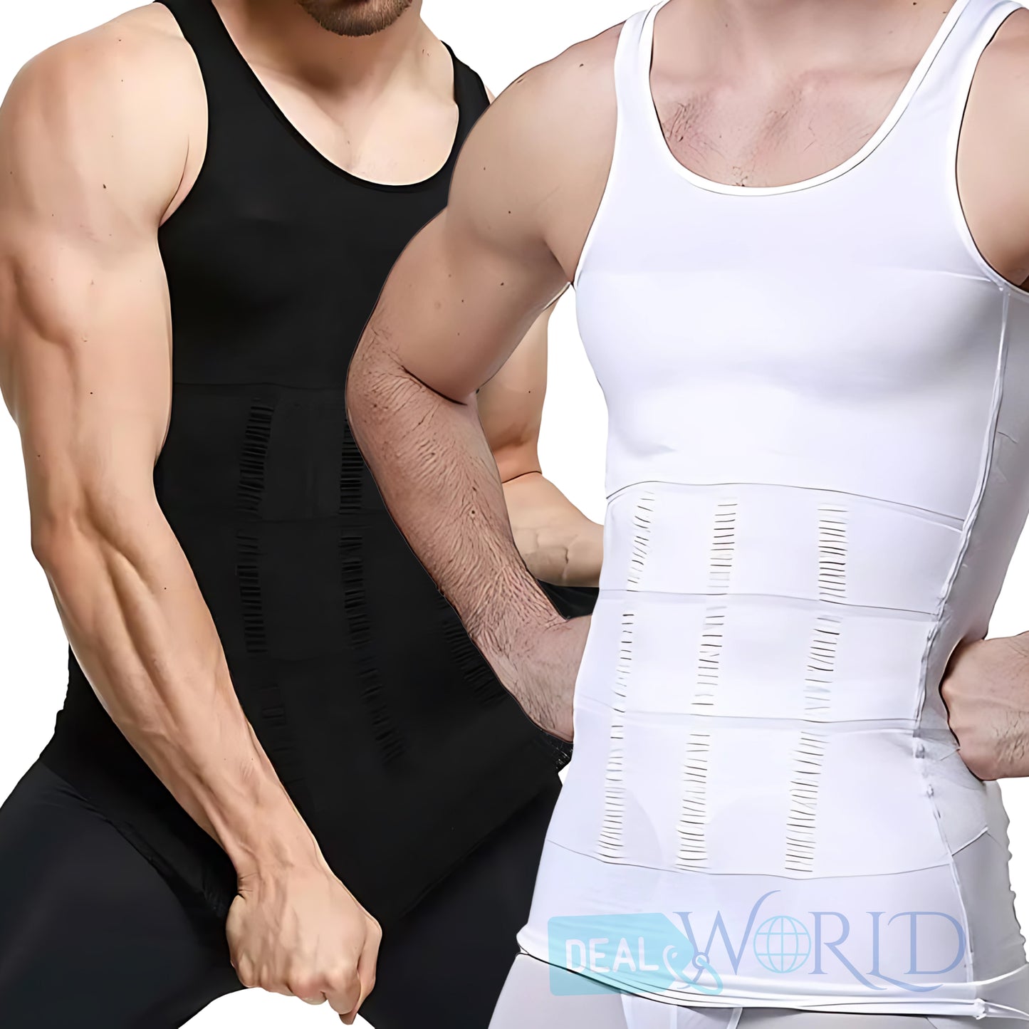 Dealworld men’s slimming body shaper vest in black and white designed for a toned fit