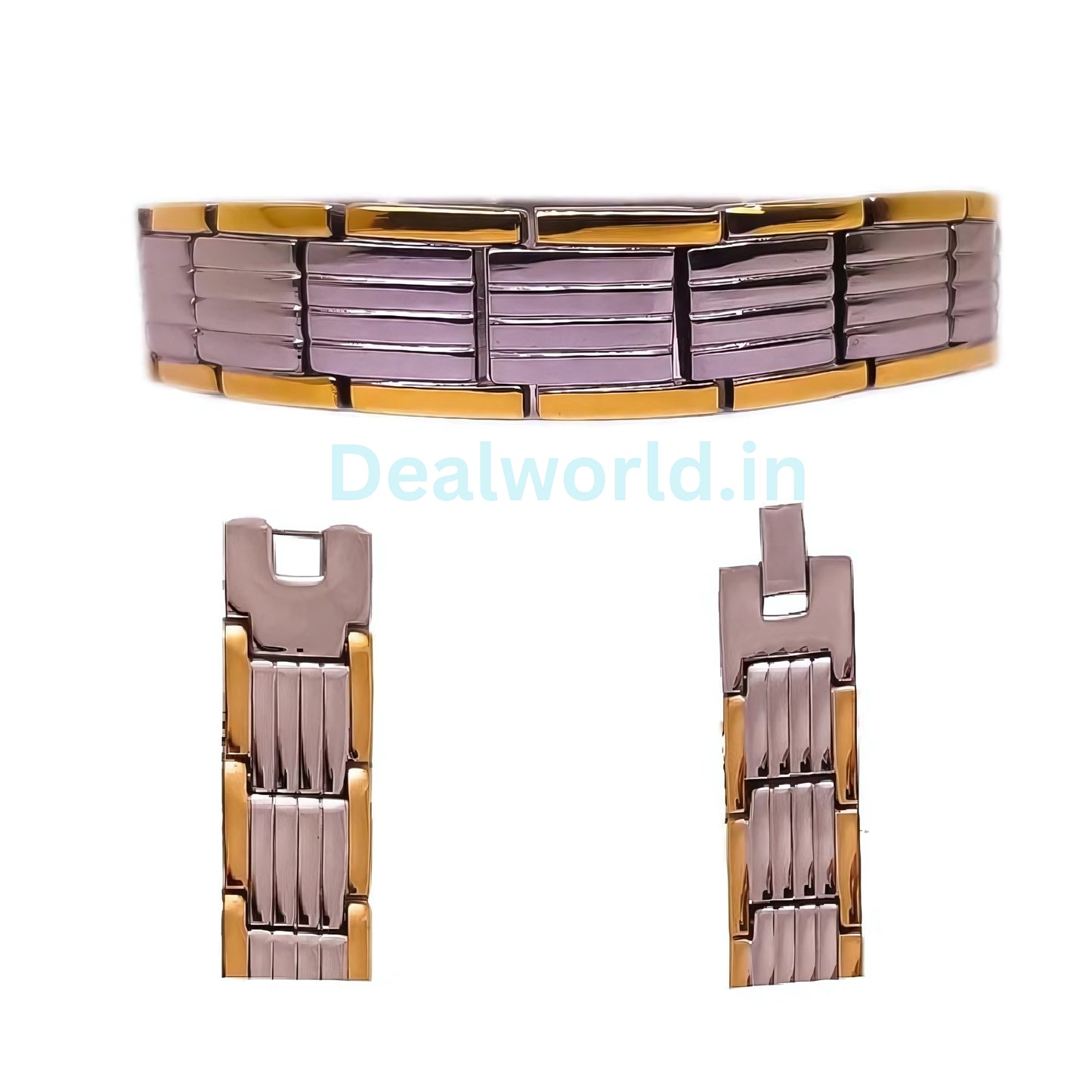 Dealworld mens stainless steel magnetic bracelet two tone gold and rose stainless steel links with magnetic clasp for men