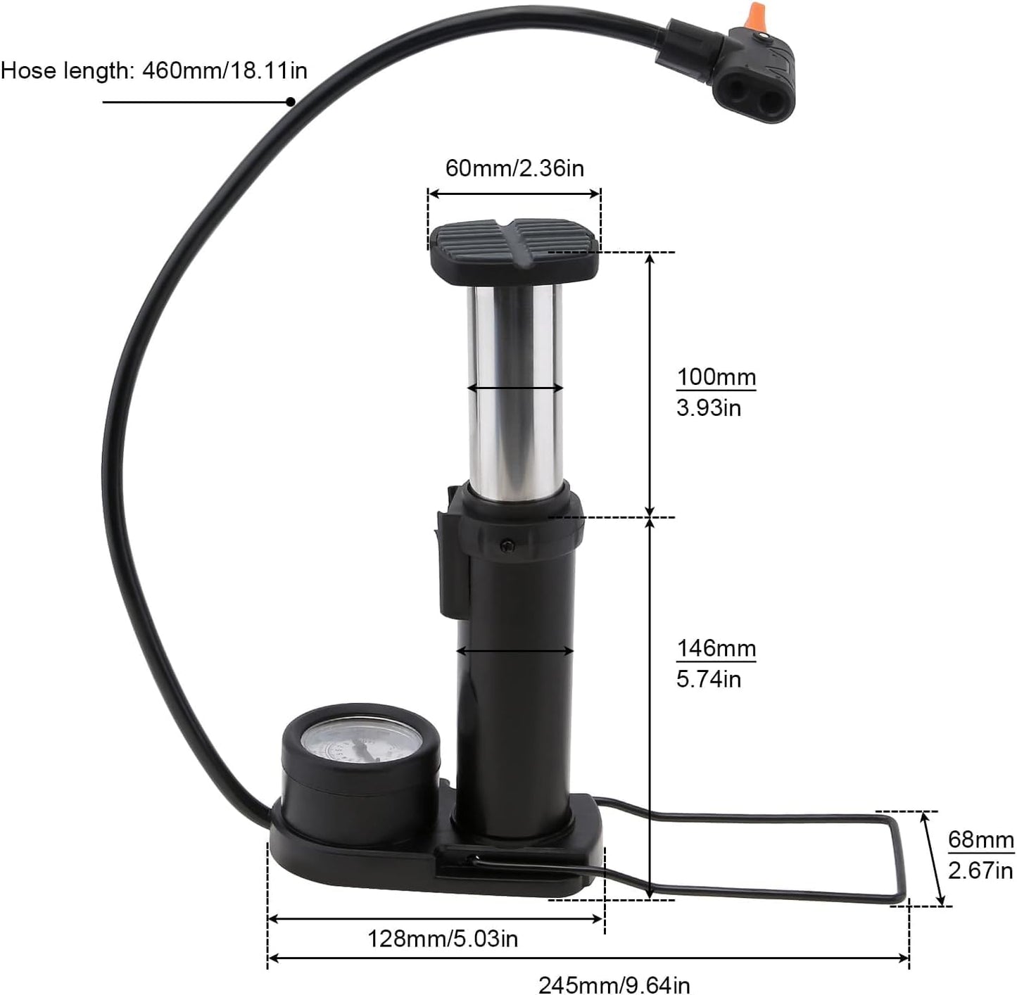 Dealworld high pressure bike pump with pressure gauge and long hose for easy inflation