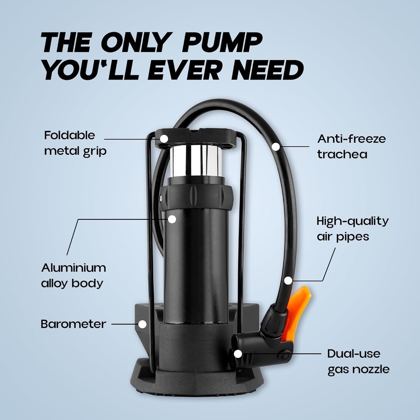 Dealworld high pressure bike pump with foldable metal grip aluminum alloy body and dual-use gas nozzle