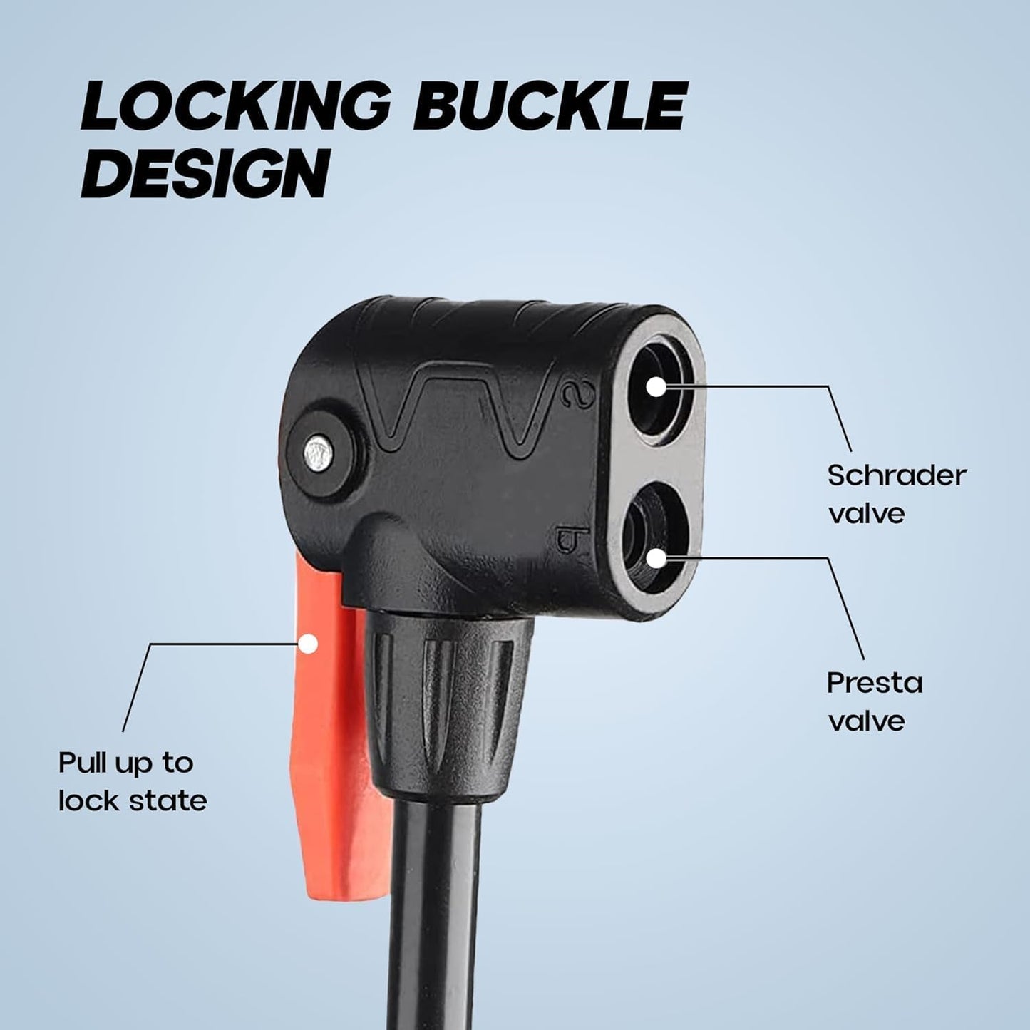 Dealworld high pressure bike pump locking buckle design with Schrader and Presta valve compatibility