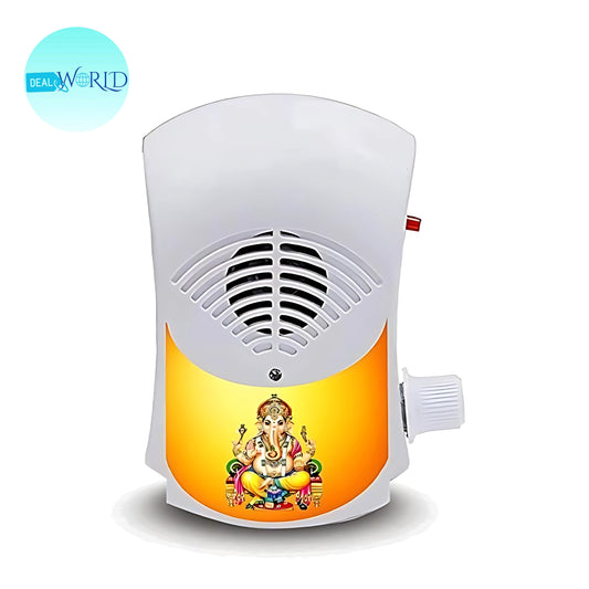 Dealworld white 35 in 1 mantra chanting device with Ganesha image speaker grill and volume knob for home puja