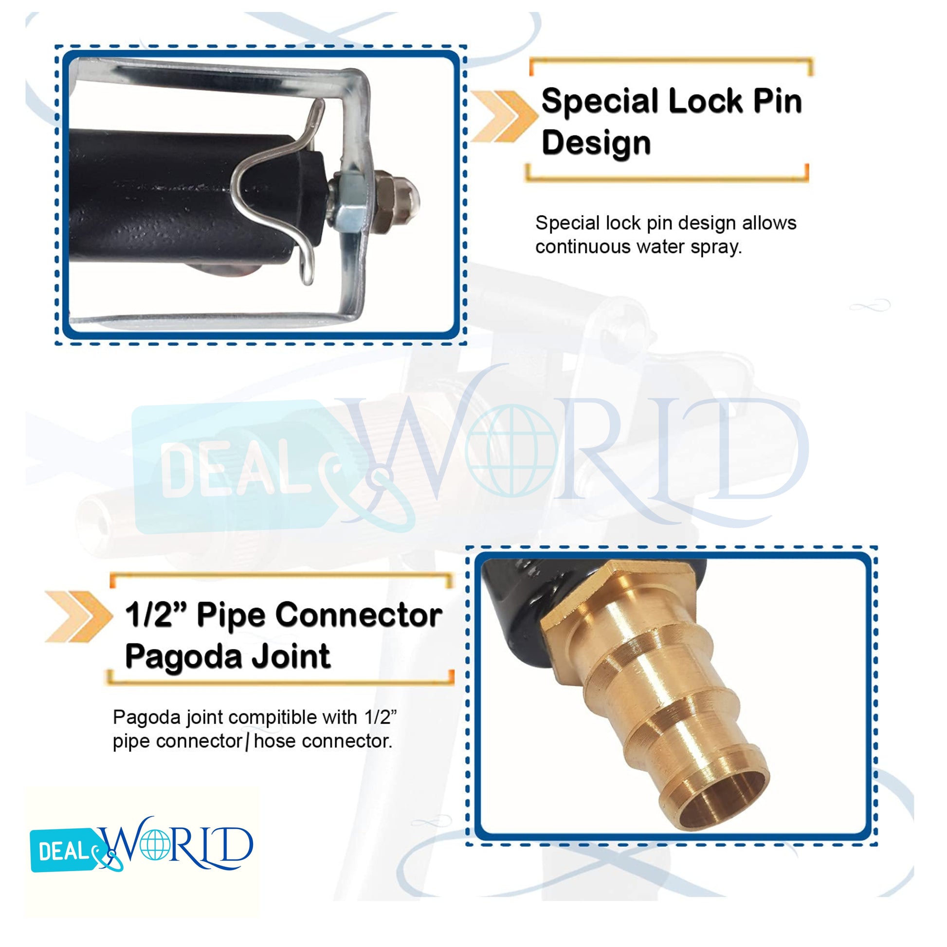 Dealworld high pressure brass water spray gun with special lock pin design and 1/2 inch pipe connector