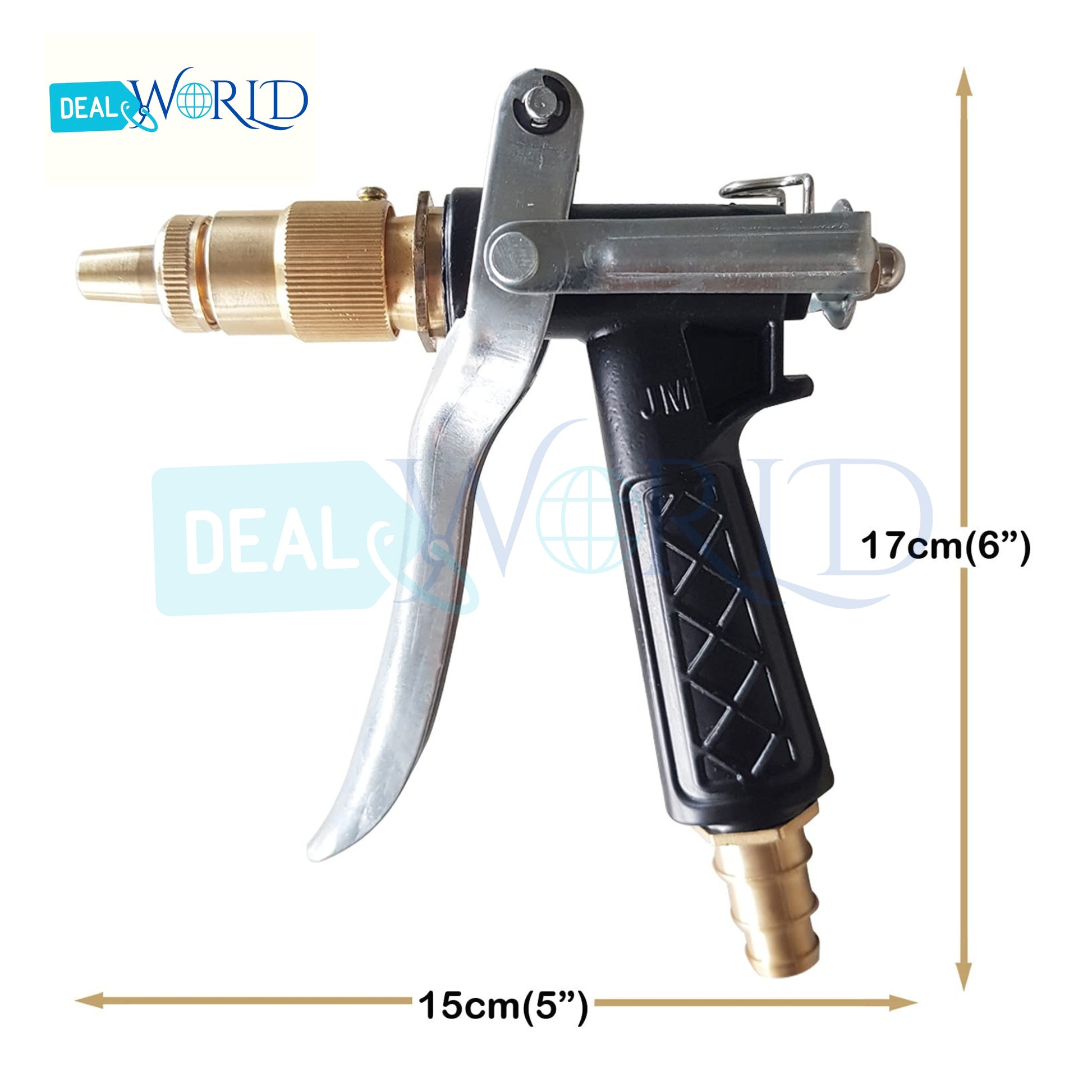 Dealworld high pressure brass water spray gun with ergonomic black handle and brass nozzle