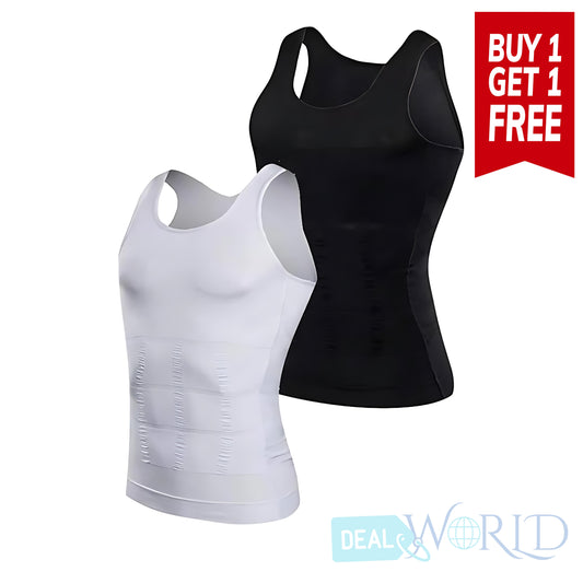 Dealworld men’s slimming body shaper vest in black and white with contour design for fitness