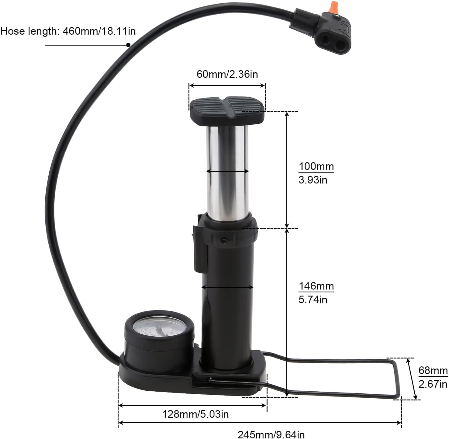 Dealworld high pressure bike pump with pressure gauge and long hose for easy inflation