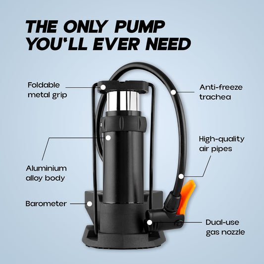 Dealworld high pressure bike pump with foldable metal grip aluminum alloy body and dual-use gas nozzle