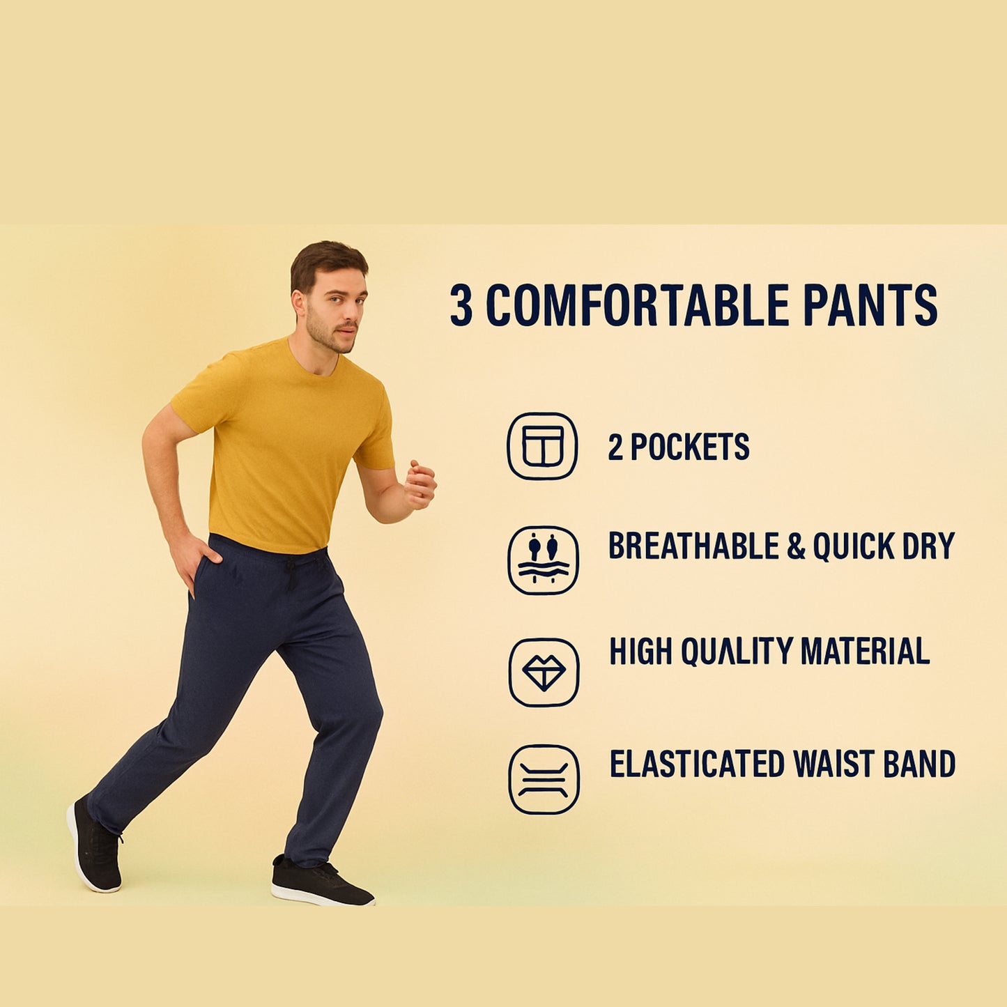 Men's stretchable pants pack by Dealworld featuring breathable quick dry fabric and elasticated waist