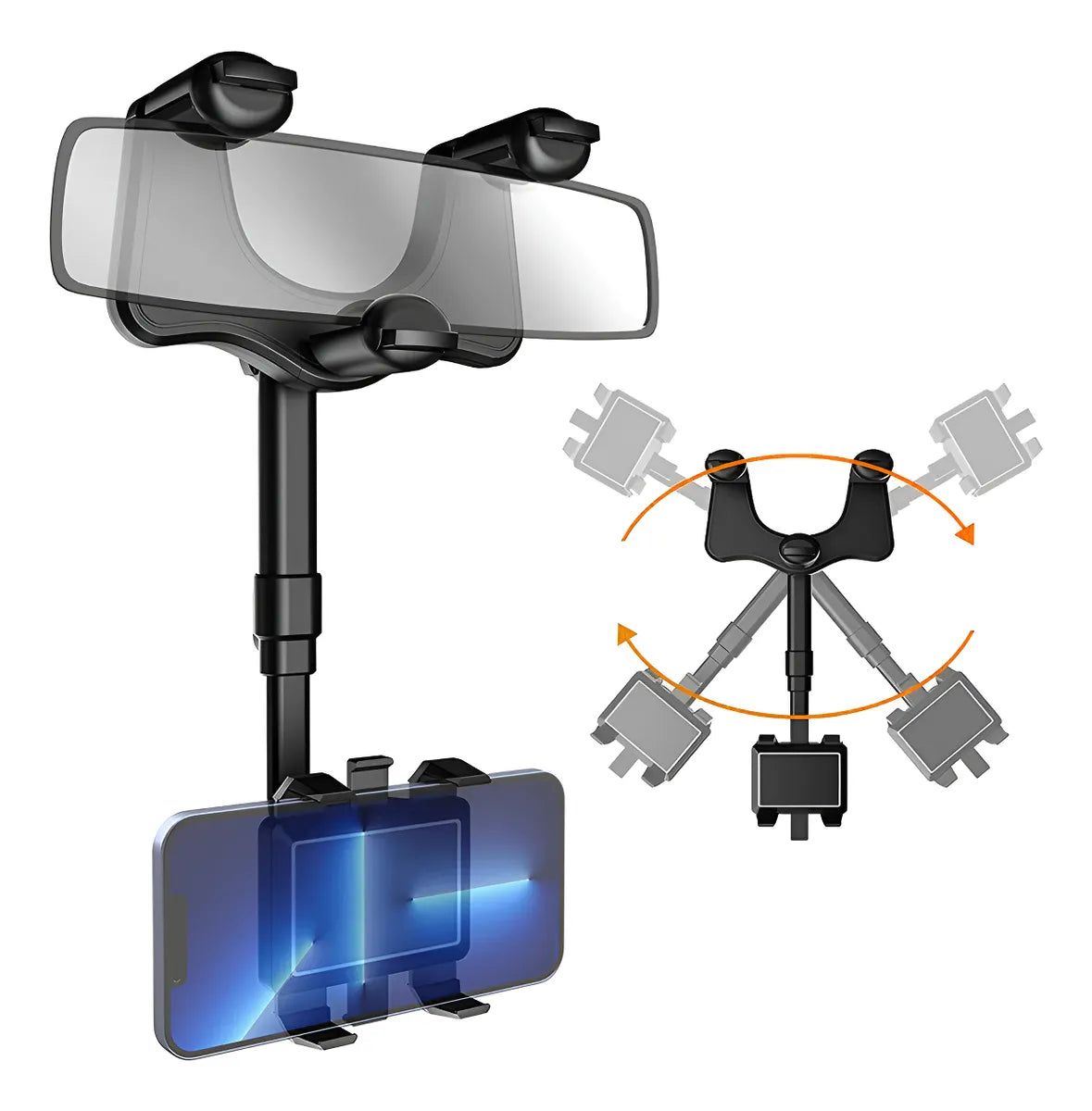 Dealworld 360 degree car phone mount rearview mirror phone holder with adjustable arm and swivel