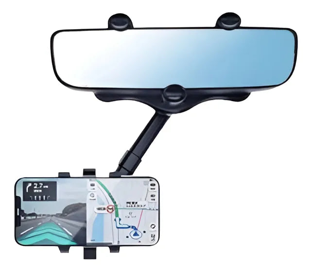 Dealworld 360 degree car phone mount attaches to rearview mirror with adjustable arm and secure phone holder for navigation
