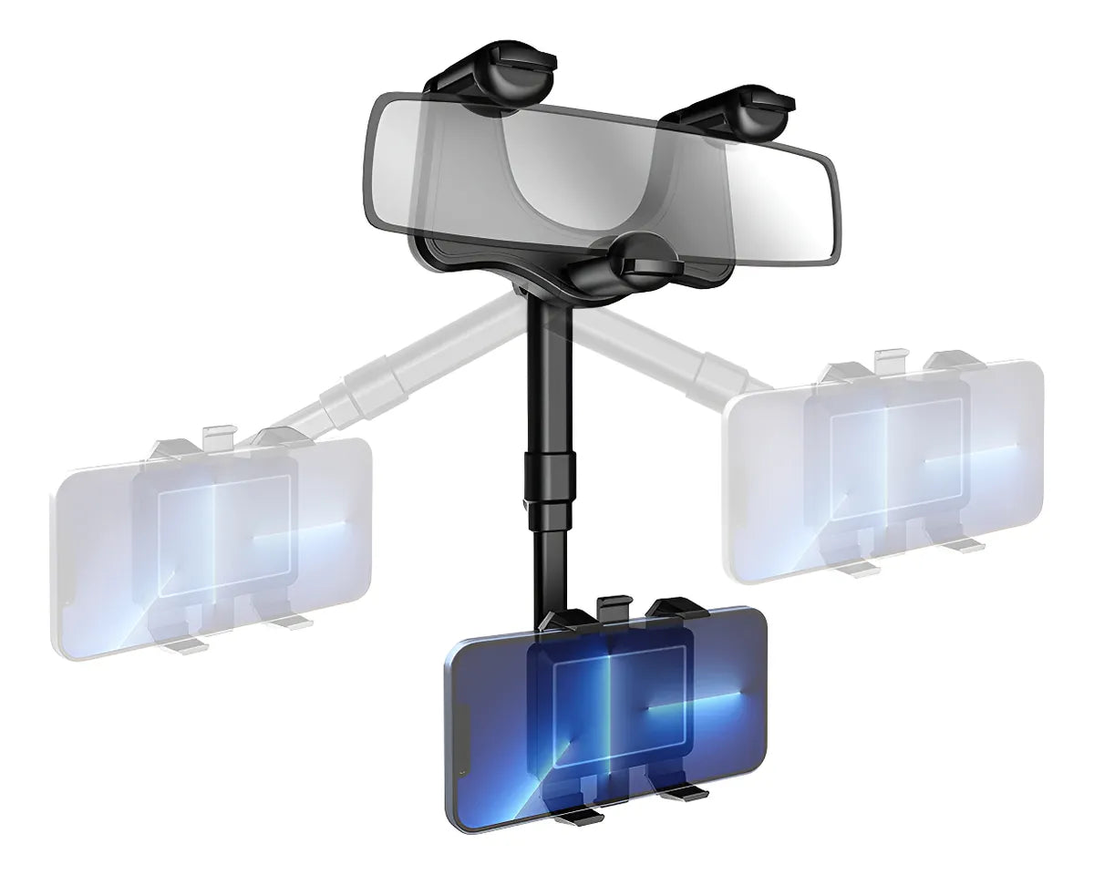 Dealworld 360 degree car phone mount rearview mirror clip with adjustable telescopic arm and phone cradle